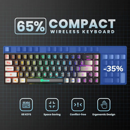 2.4G Wireless Gaming Keyboard Rechargeable Backlit Gaming Keyboard 68 Keys Anti-Ghosting No-Conflict Keyboard for PC