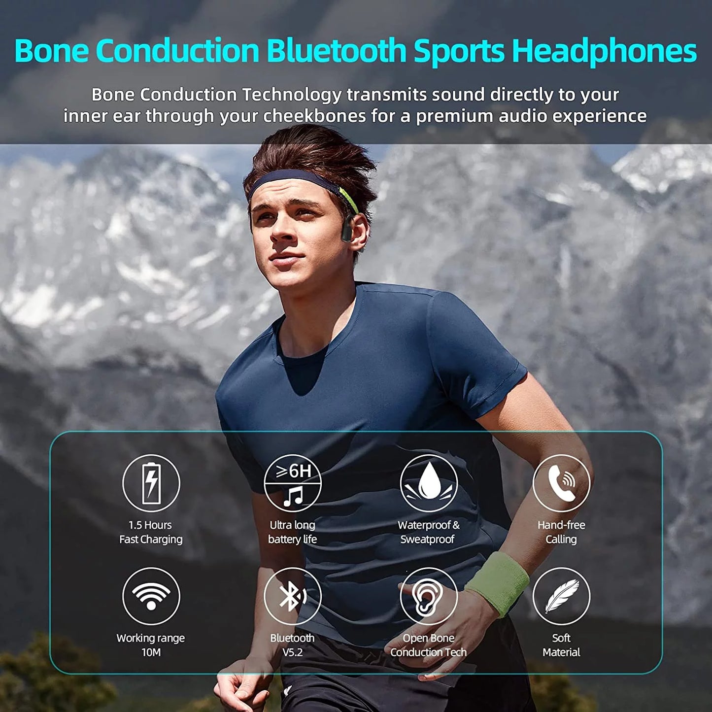 Bone Conduction Headphones,Open Ear Headphones Wireless Bluetooth,Waterproof & Sweatproof Sport Headphones,Bone Conduction Earbuds with Mic,Headphones for Running Cycling Climbing Driving