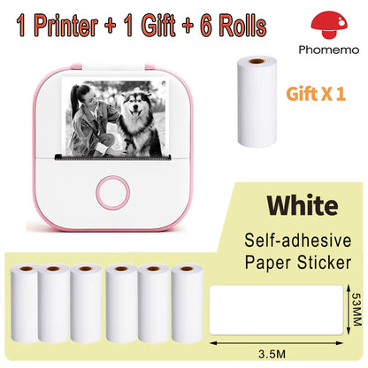 Phomemo T02 Mini Portable Printer Thermal Printing 53Mm Sticker Wireless Inkless Mini Pocket Printer Self-Adhesive Label Printer