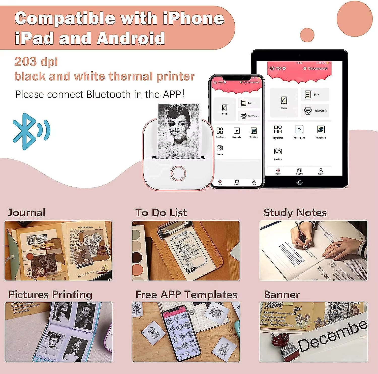 Phomemo T02 Mini Portable Printer Thermal Printing 53Mm Sticker Wireless Inkless Mini Pocket Printer Self-Adhesive Label Printer