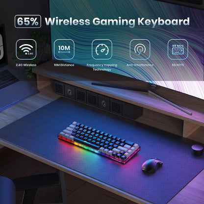 2.4G Wireless Gaming Keyboard Rechargeable Backlit Gaming Keyboard 68 Keys Anti-Ghosting No-Conflict Keyboard for PC