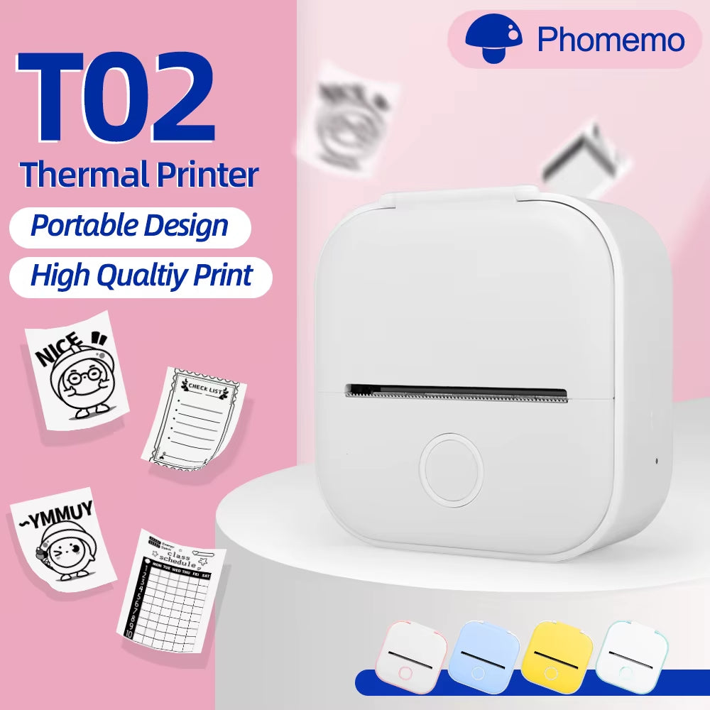 Phomemo T02 Pocket Printer Portable Thermal Printer Inkless Stickers Maker Mini Wireless Printer for Home School Office